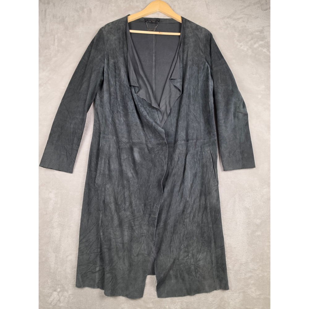 Scoop NYC Open Front Leather Jacket Women M Gray Black Suede Leather Long Pocket